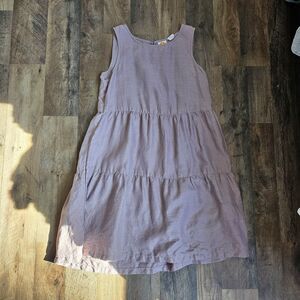 C&C California Dusty Purple 100% Linen Tiered Babydoll Dress Cottagecore XS